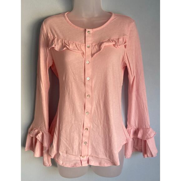Chaser Tops - NWT Chaser 100% Cotton Button Up Top Pink Medium Coquette